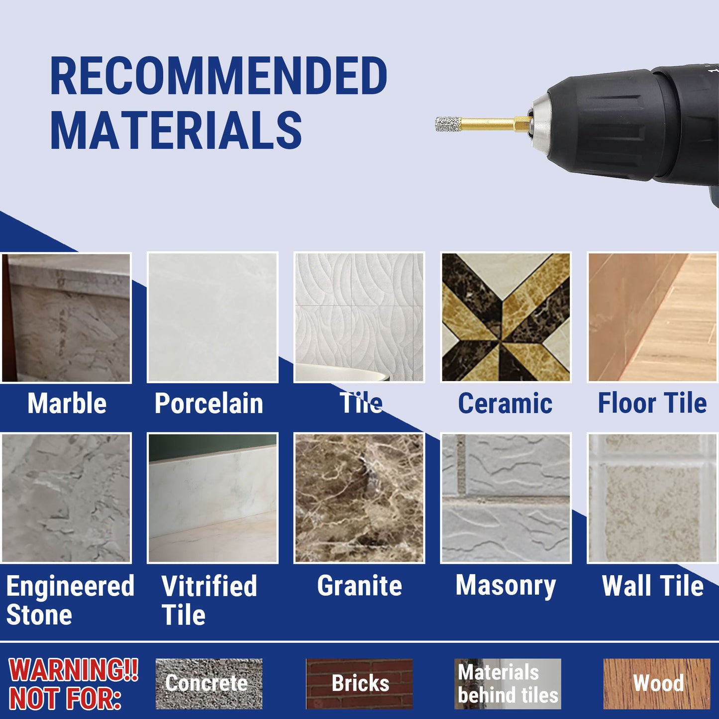 HXIN Vacuum Brazed Diamond Drill Bits With Hexagonal E6.3mm Quick-fit Shank for Porcelain, Ceramic, Tiles, Marble