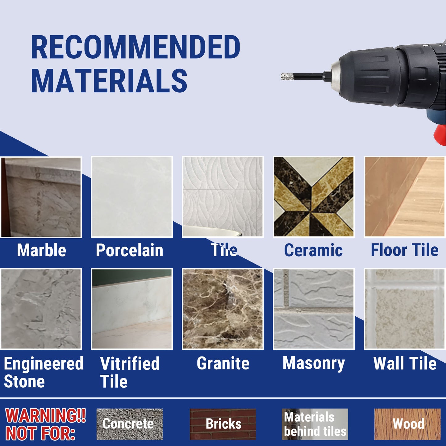 4pcs/set HXIN Vacuum Brazed Diamond Drill Bits With Hexagonal Shank for Marble, Ceramic, Tile, Porcelain