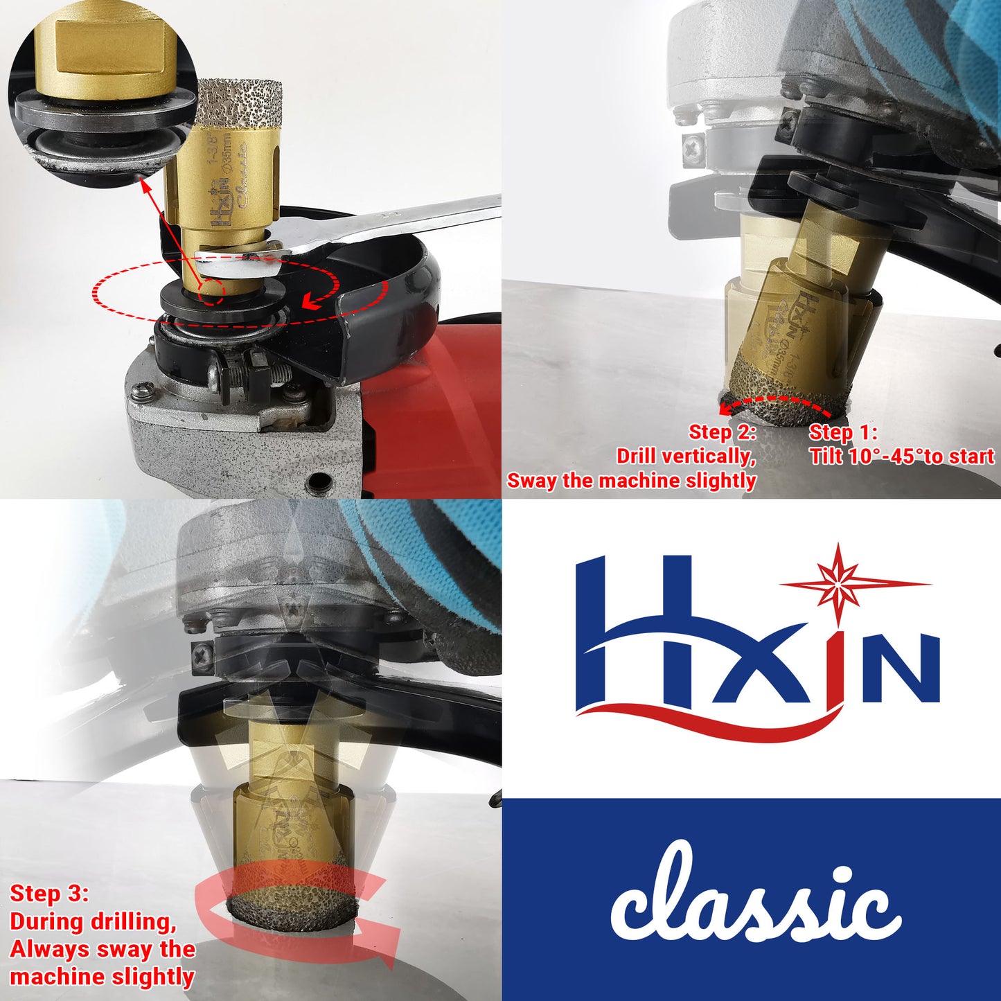 Classic HXIN Vacuum Brazed Diamond Core Drill Bits with 5/8''-11 thread for Porcelain Tile Marble Stone Masonry